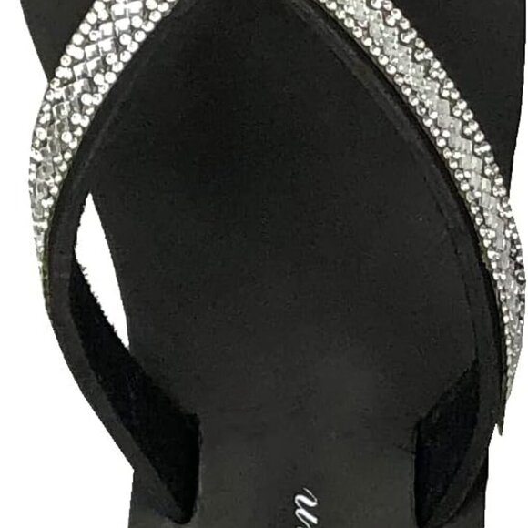 Women's Rhinestone Wedge Sandals Platform T-Strap Flip Flops Slip On - Picture 5 of 5